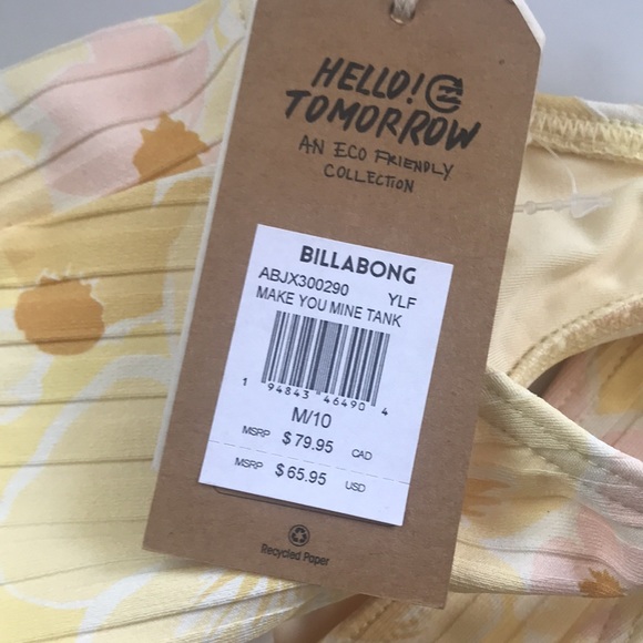 Billabong make you mine tank bikini top size medium/10 yellow fade NWT - Picture 6 of 6